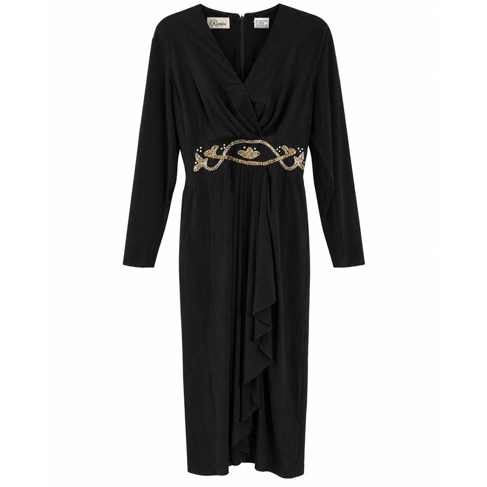 Vintage Rimini Black Beaded Draped Dress Hong Kong US 10 - Picture 2 of 5